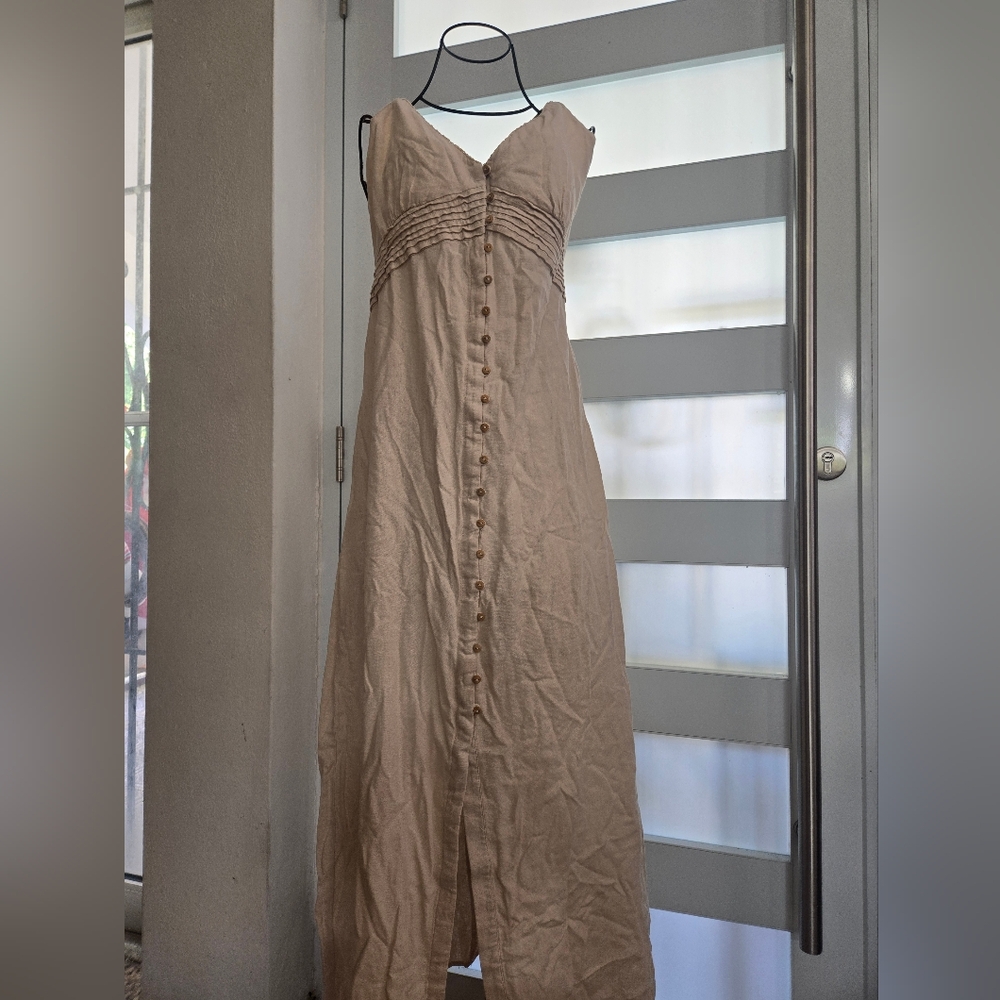 Zara Elegant Beige Button-Down Maxi Dress